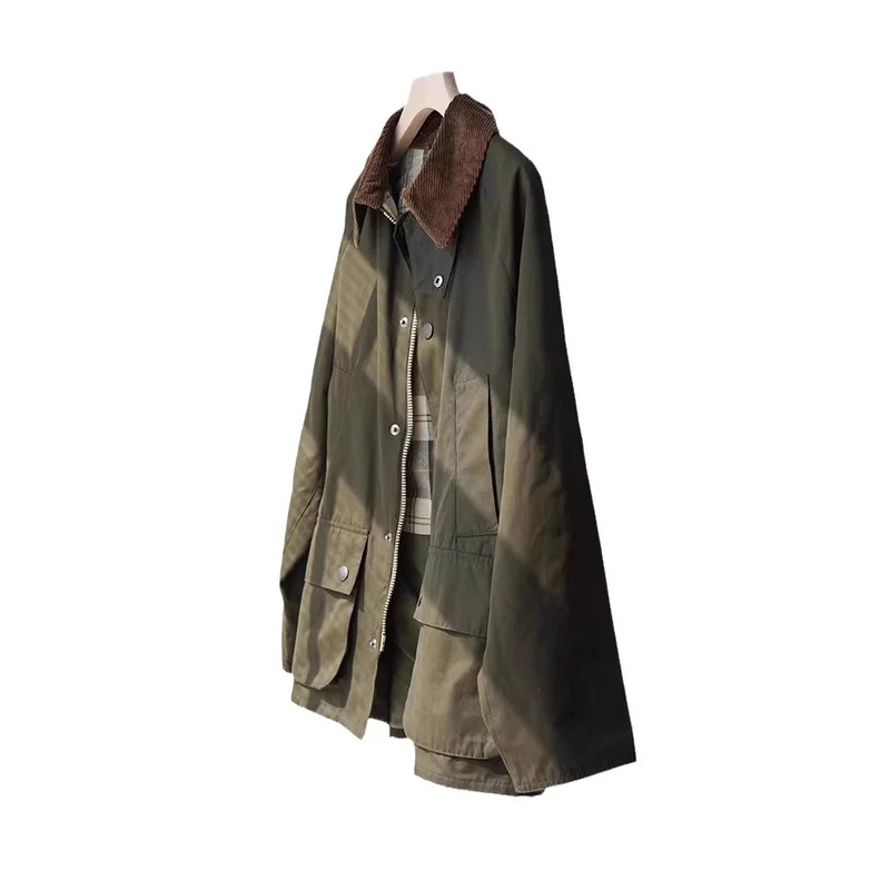 Damen wasserabweisende Oversize-Fieldjacke mit Cordkragen und aufgesetzten Pattentaschen Drune