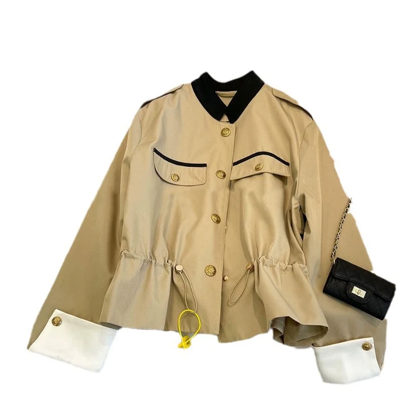 Damen Utility-Jacke mit Kordelzugtaillierung, Pattentaschen und goldenen Zierknöpfen Drune