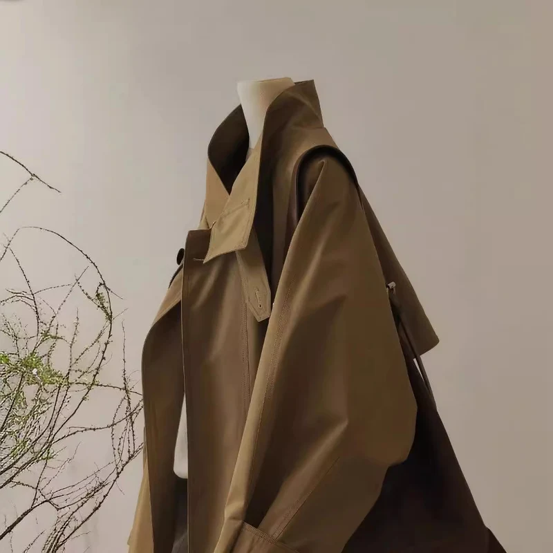 Damen Trench-inspirierte Kurzjacke mit Oversize-Silhouette, Stehkragen und verdecktem Reißverschluss Drune