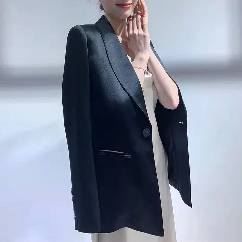 Damen Taillierter Smoking‑Blazer mit schmalem Satinrevers und Ein‑Knopfverschluss Drune
