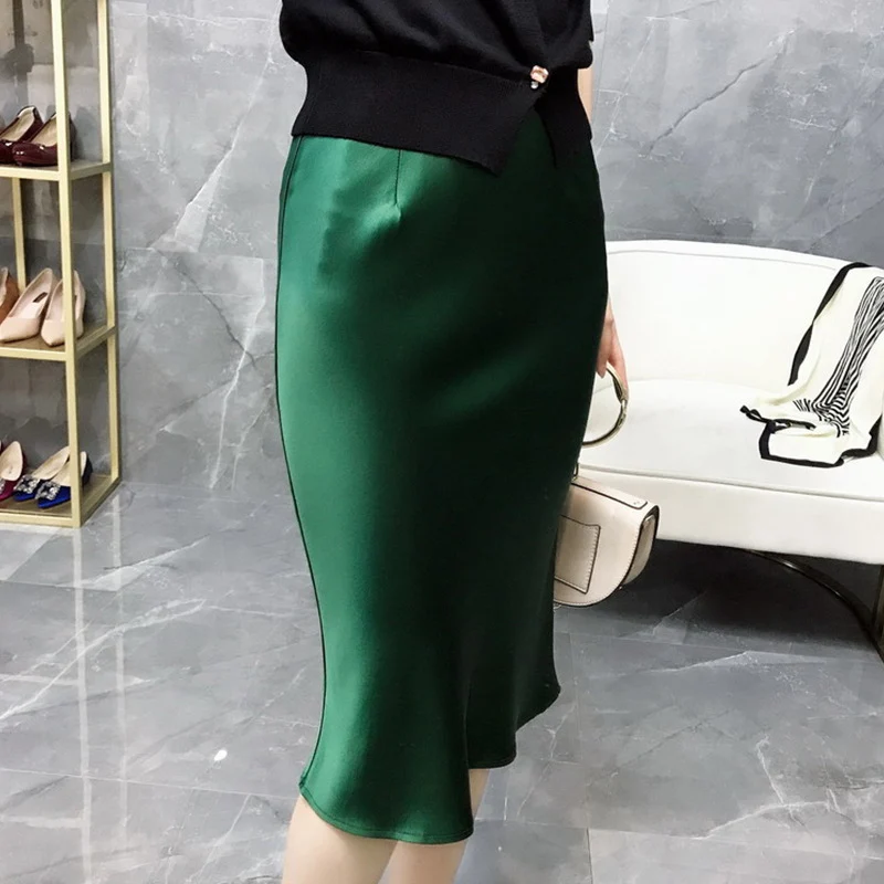 Damen Taillierter Satin-Midirock mit hohem Bund und Bias‑Cut‑Silhouette Drune
