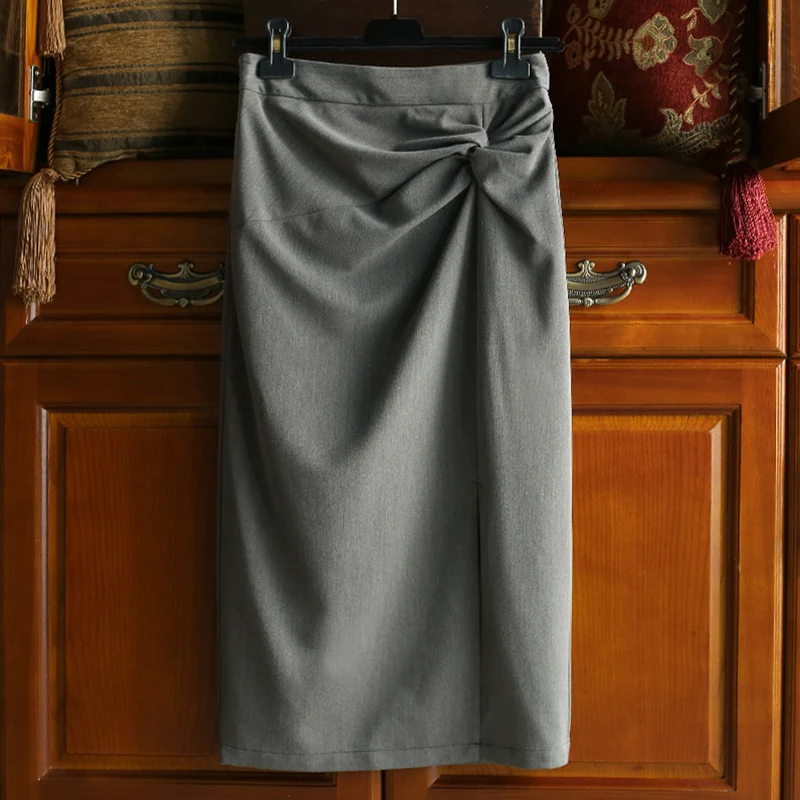Damen Taillierter Midirock mit seitlichem Knotendetail und Drapierung Drune