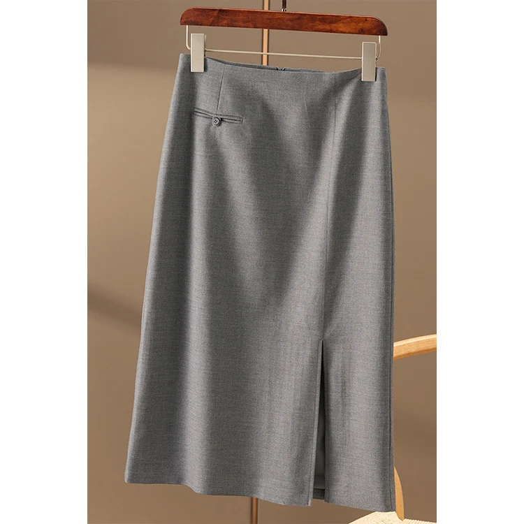 Damen Taillierter Midirock mit hohem Bund, dekorativer Leistentasche und vorderlichem Schlitz Drune