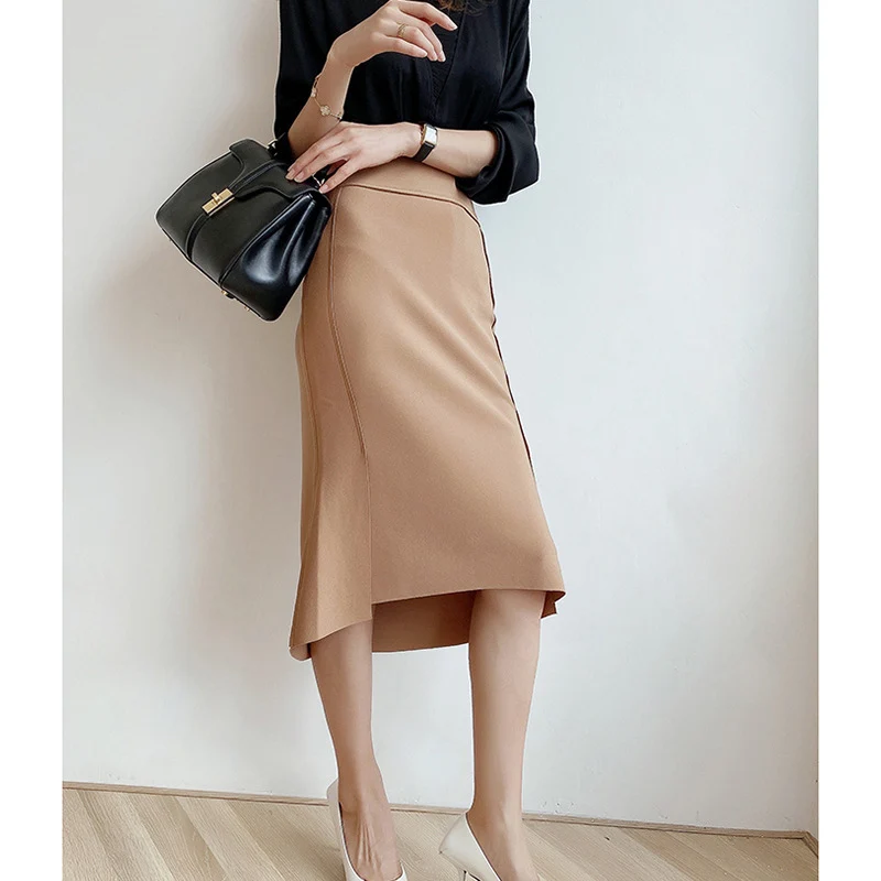 Damen Taillierter Midirock mit asymmetrischer Tulpen-Front und seitlichem Schlitz Drune