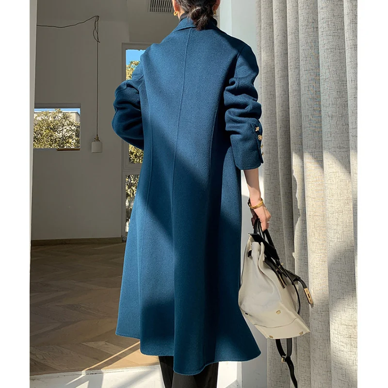Damen taillierter Mantel mit Schalkragen, figurformender A‑Linie und dekorativen Metallknöpfen Drune