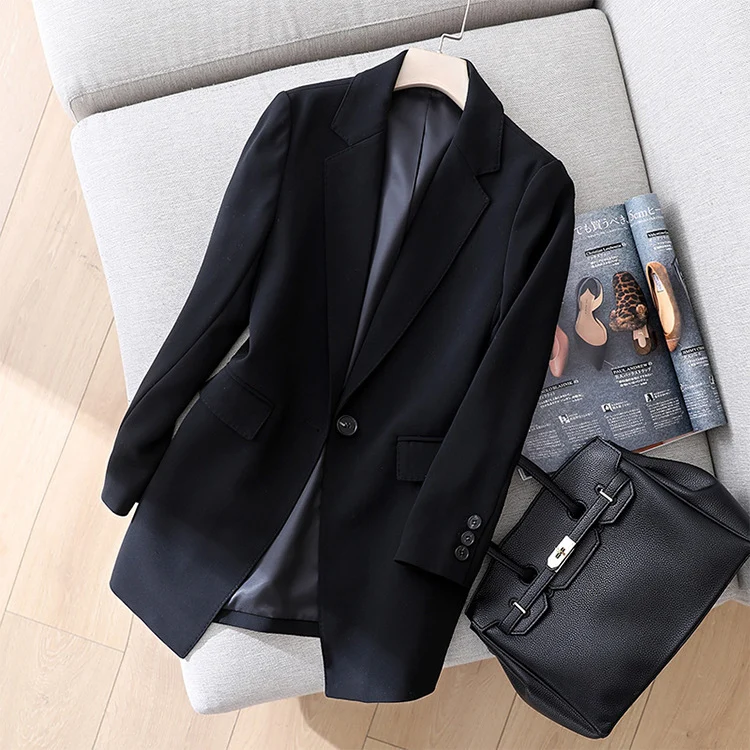 Damen Taillierter Ein-Knopf-Longblazer mit Reverskragen und Pattentaschen Drune