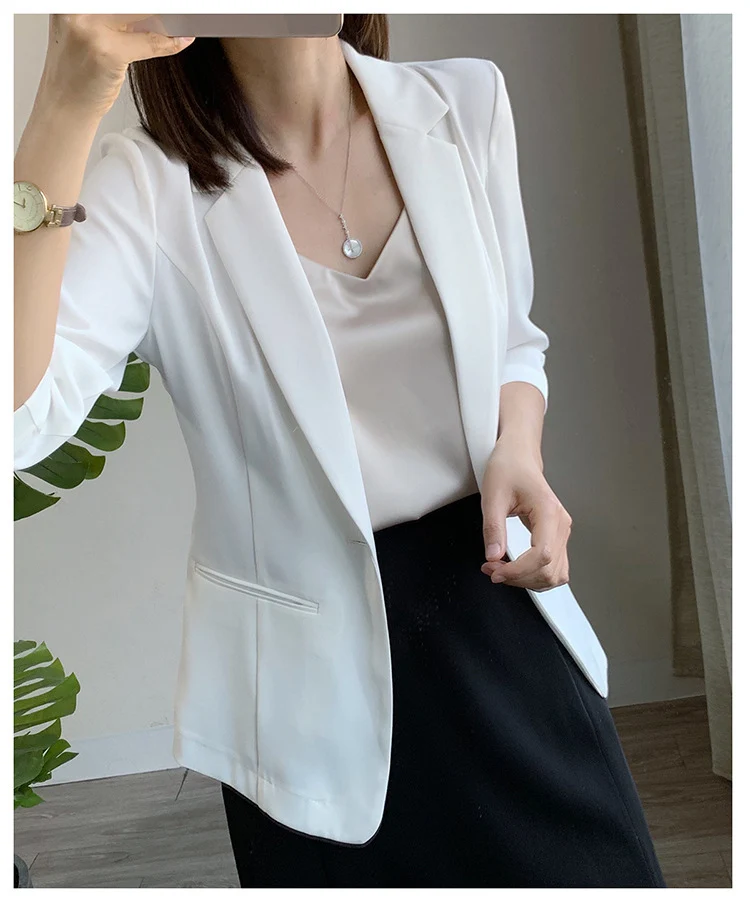 Damen Taillierter Ein‑Knopf‑Blazer mit 3/4‑Ärmeln und strukturierter Teilung Drune