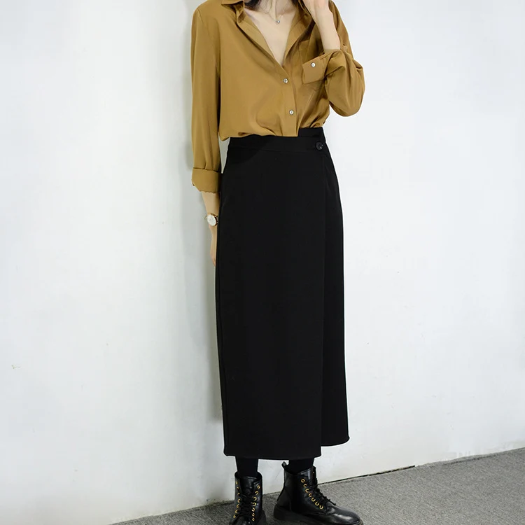 Damen Taillenhoher Wickel-Maxirock mit seitlichem Knopfdetail und geradem Fall Drune