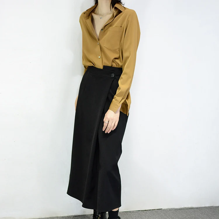 Damen Taillenhoher Wickel-Maxirock mit seitlichem Knopfdetail und geradem Fall Drune