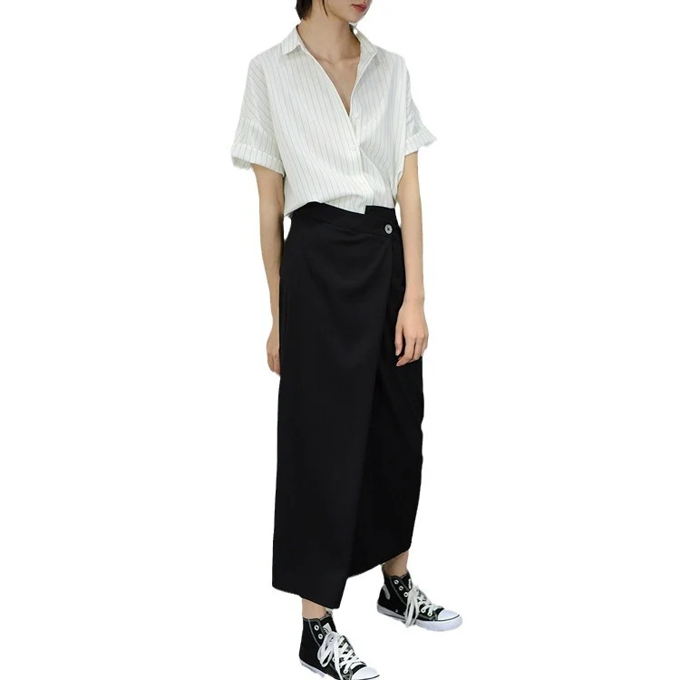 Damen Taillenhoher Wickel-Maxirock mit seitlichem Knopfdetail und geradem Fall Drune