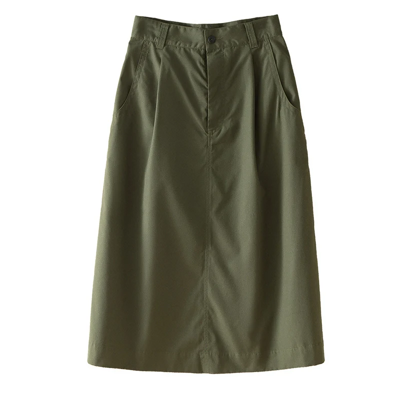 Damen Taillenhoher Midirock mit Eingrifftaschen, mittiger Naht und A‑Linie Drune
