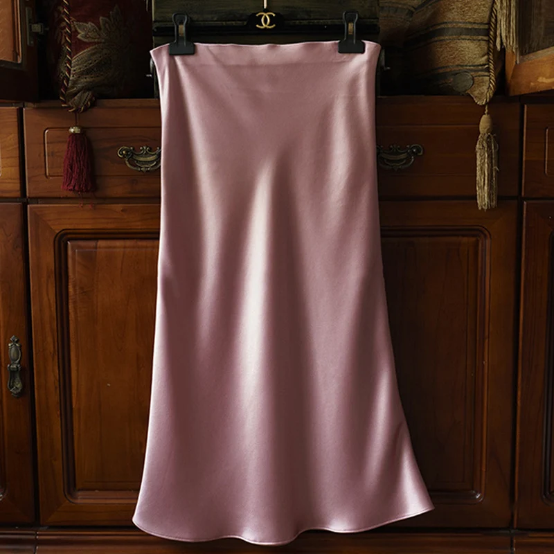 Damen Taillenhoher Midirock aus Satin-Bias mit seidig-glänzendem Fall Drune