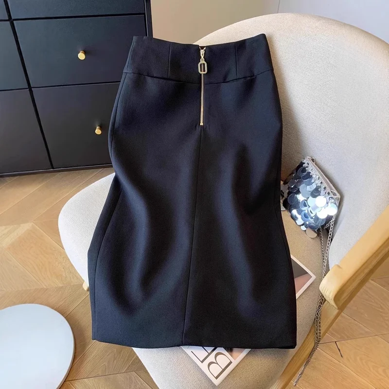 Damen Taillenhoher Bleistift-Midirock mit dekorativem Rückenzipper Drune