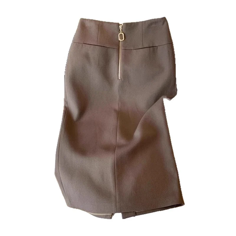 Damen Taillenhoher Bleistift-Midirock mit dekorativem Rückenzipper Drune