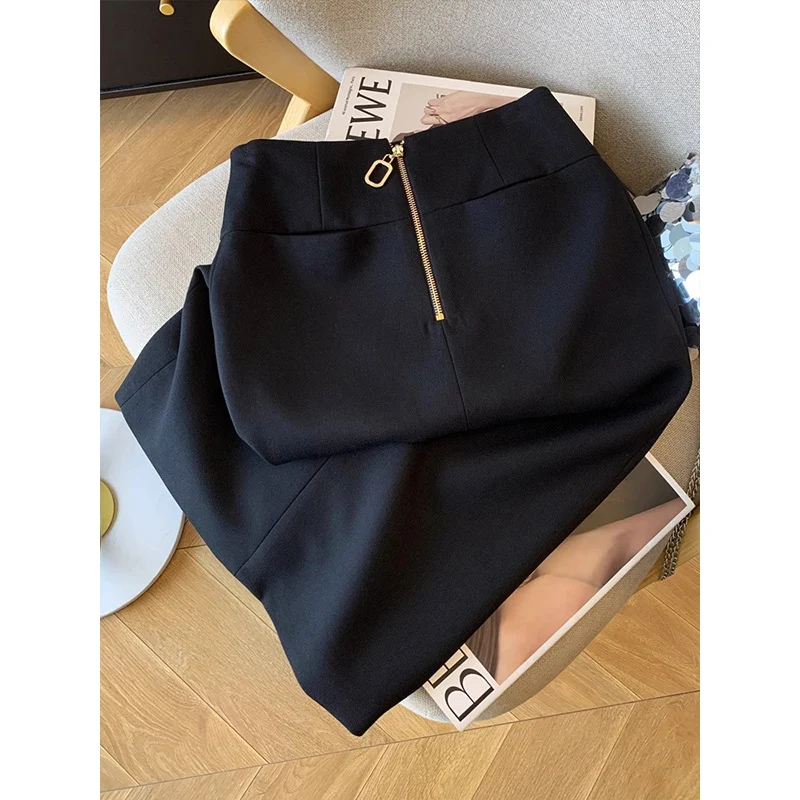 Damen Taillenhoher Bleistift-Midirock mit dekorativem Rückenzipper Drune