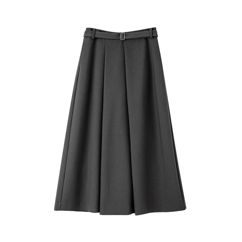 Damen Taillenhoher A-Linien Midirock mit präzisen Kellerfalten, breitem Taillenband & Eingrifftaschen Drune