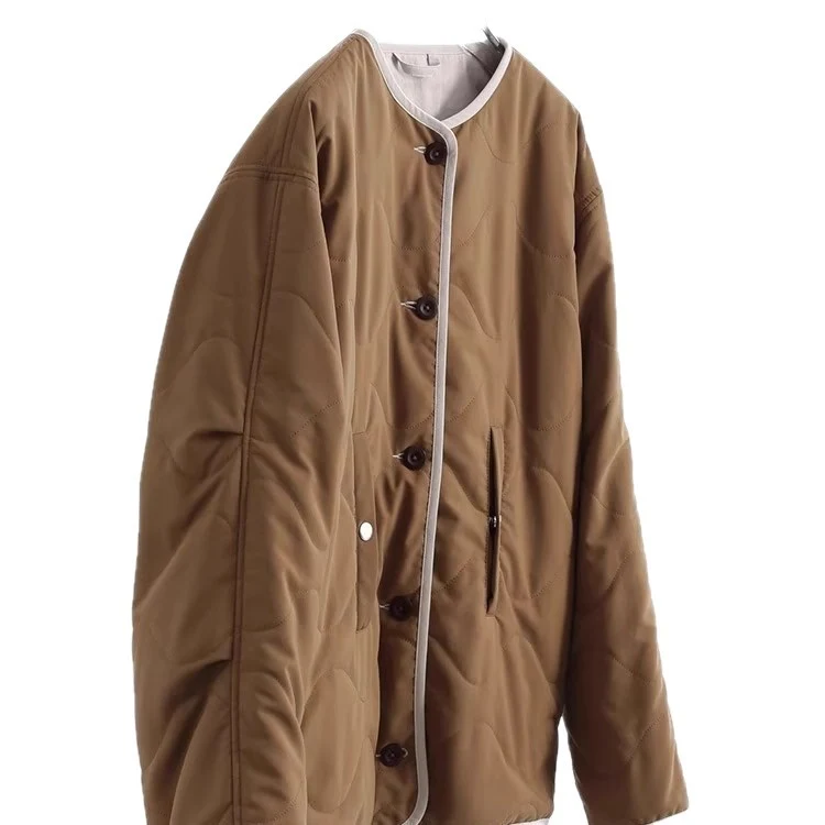 Damen Steppjacke ohne Kragen mit Oversize‑Silhouette und Kontrastpaspel Drune