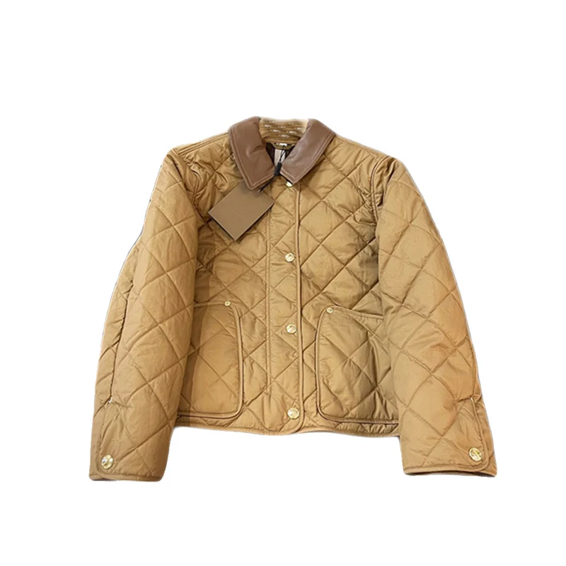 Damen Steppjacke mit Kontrastkragen aus Lederoptik und Druckknopfverschluss Drune