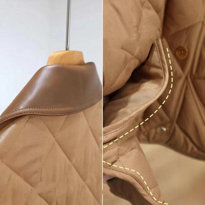 Damen Steppjacke mit kontrastierendem Kunstlederkragen und Boxy‑Schnitt Drune