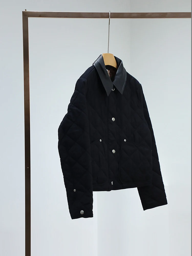 Damen Steppjacke mit kontrastierendem Kunstlederkragen und Boxy‑Schnitt Drune