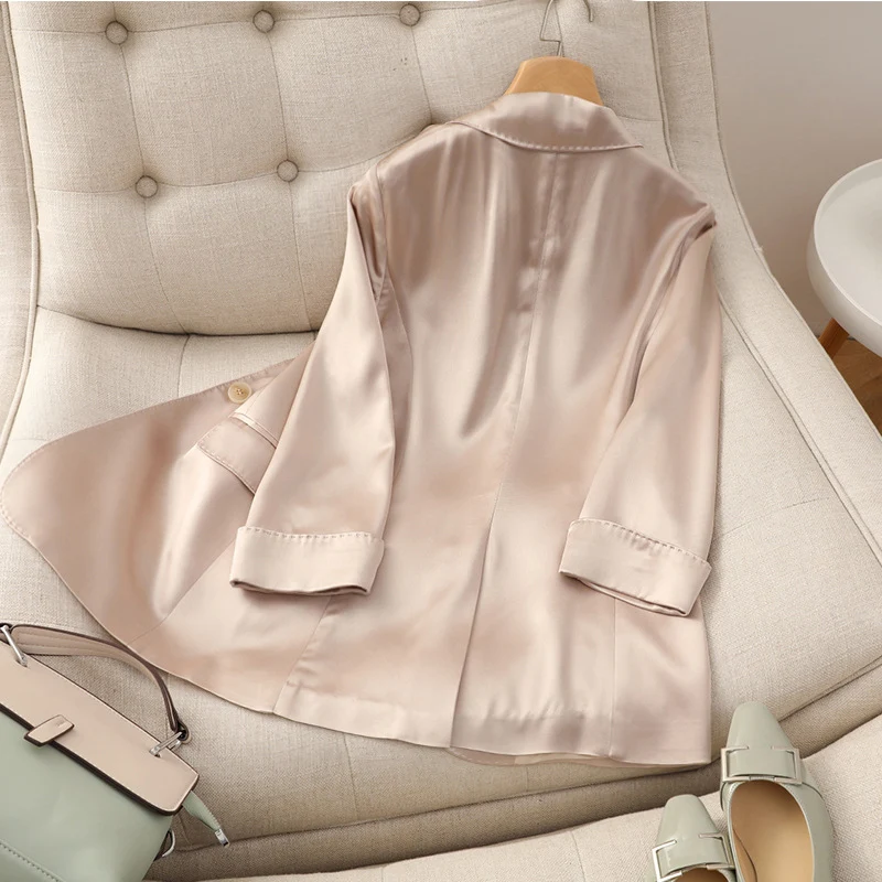 Damen Satinblazer mit taillierter Silhouette und 3/4-Ärmeln Drune