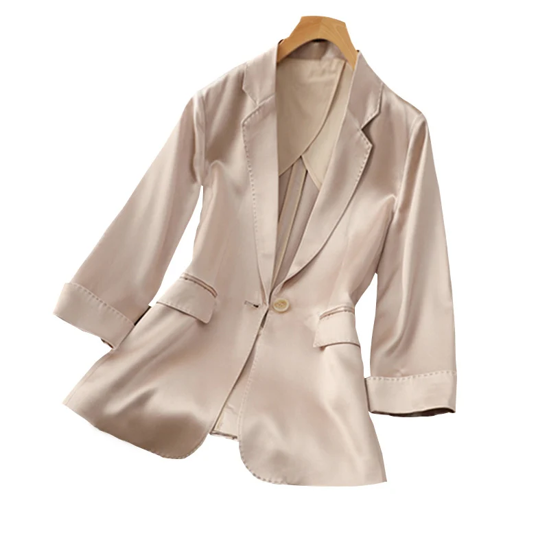 Damen Satinblazer mit taillierter Silhouette und 3/4-Ärmeln Drune