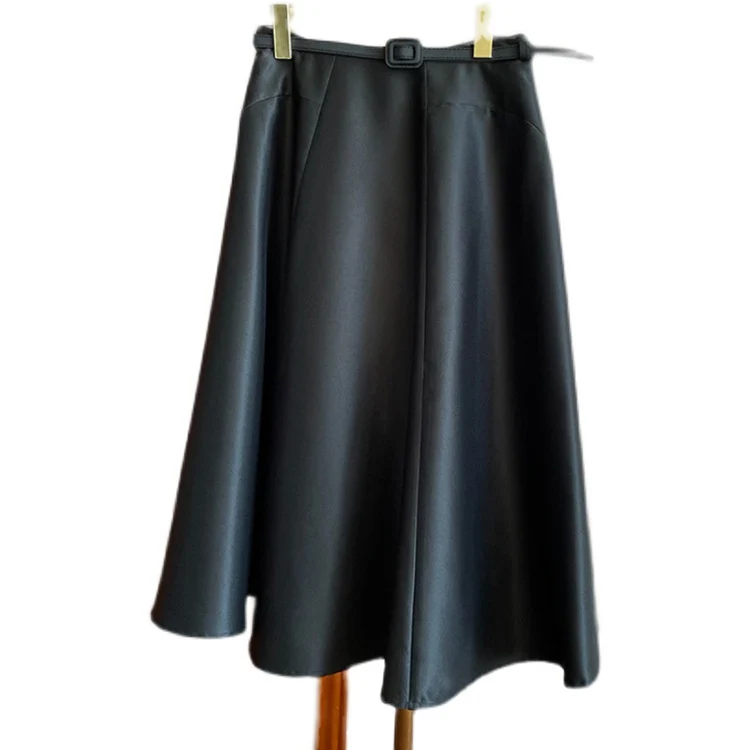 Damen Satin-Midirock mit ausgestellter A‑Linie und schmalem Bindegürtel Drune