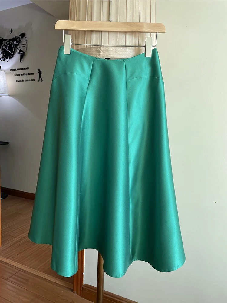 Damen Satin-Midirock mit ausgestellter A‑Linie und schmalem Bindegürtel Drune