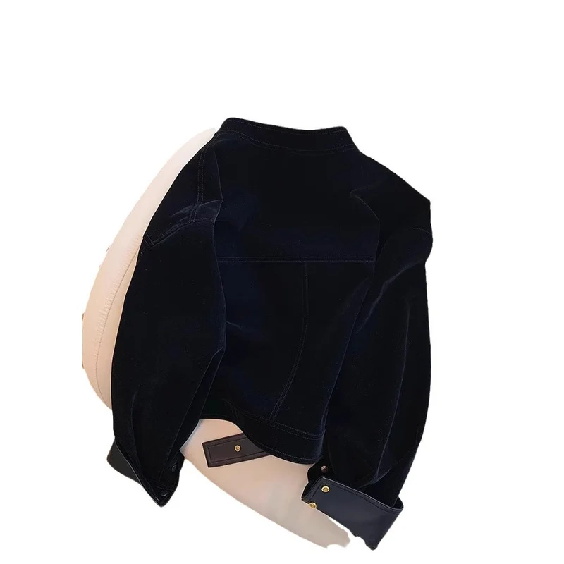 Damen Samt‑Bikerjacke mit Lederbesatz, taillierbarem Gürtel & goldenen Details Drune