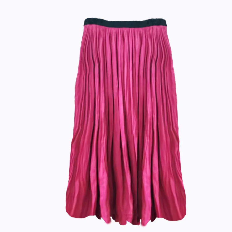 Damen plissierter Maxirock mit hoher Taille und fließendem Satinfall Drune