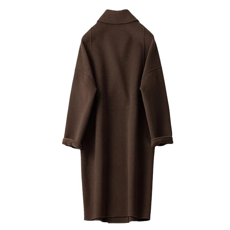 Damen Oversize Wollmix Mantel mit fallendem Revers und gerader Maxilänge Drune