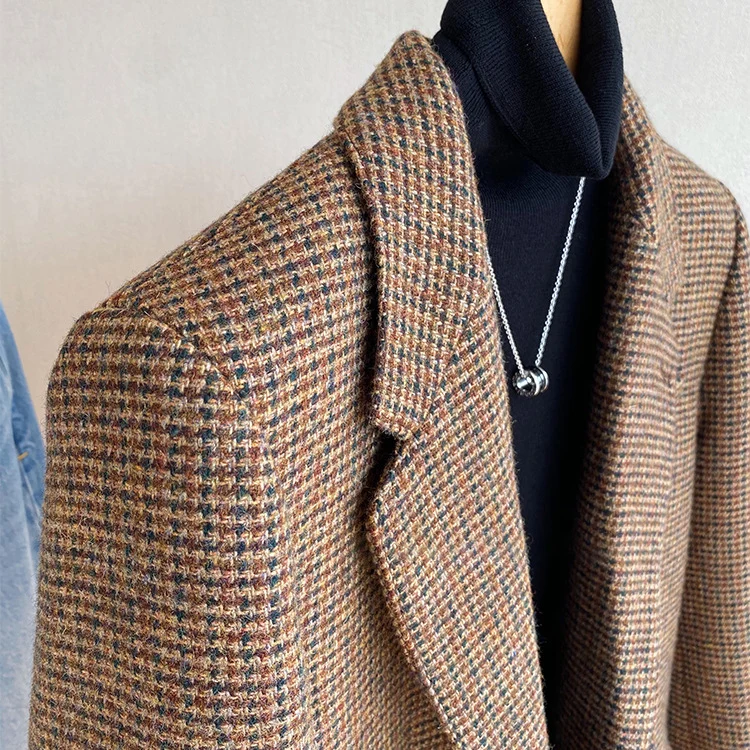 Damen Oversize-Tweed-Blazer mit Ellbogen-Patches, Pattentaschen und kastiger Silhouette Drune