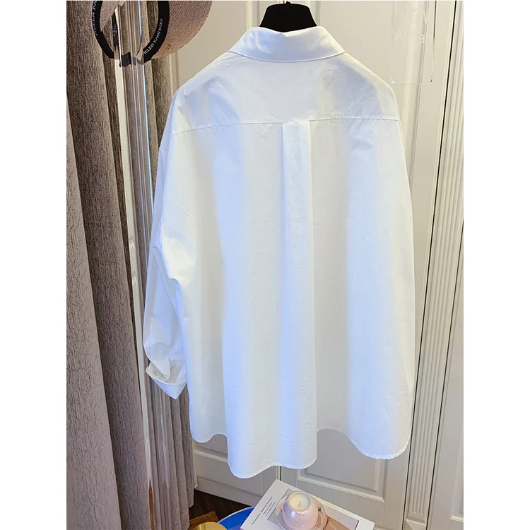 Damen Oversize-Popeline-Bluse mit Ballonärmeln, Hemdkragen und abgerundetem Saum Drune