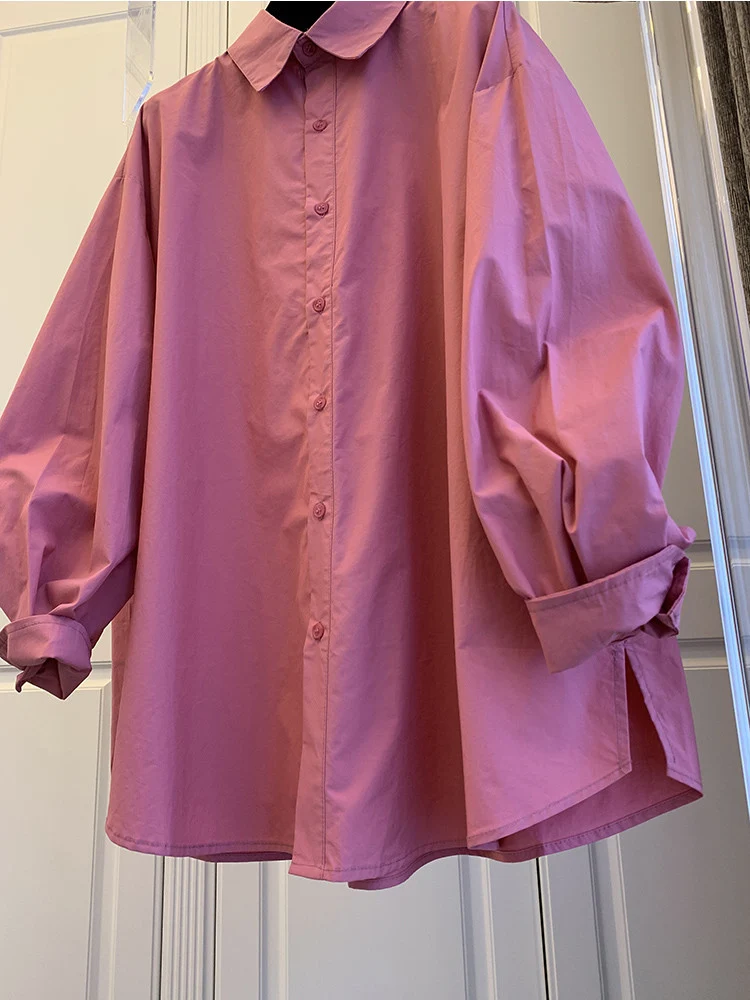 Damen Oversize-Popeline-Bluse mit Ballonärmeln, Hemdkragen und abgerundetem Saum Drune