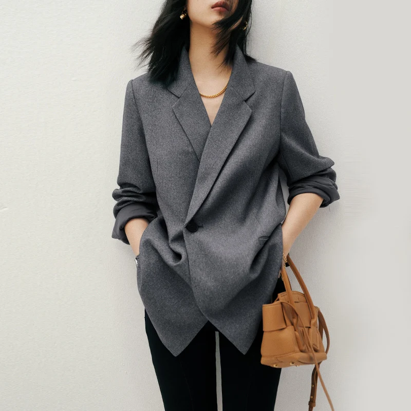 Damen Oversize-Longblazer mit Ein-Knopf‑Verschluss, gerader Silhouette und Leistentaschen Drune