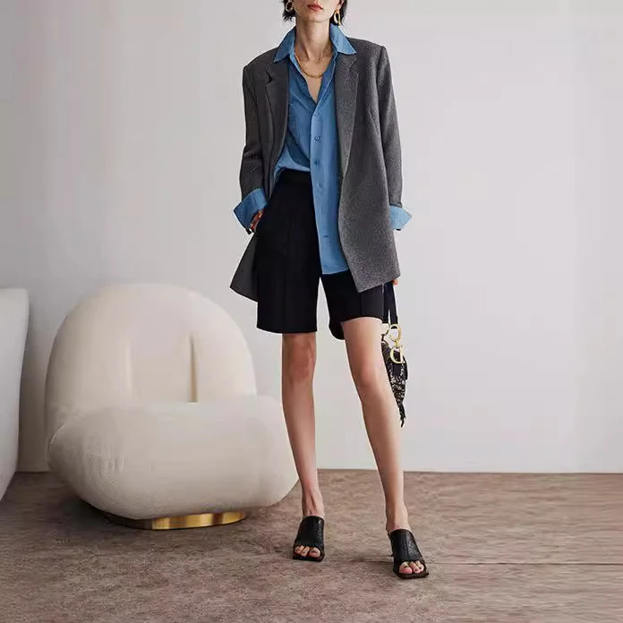 Damen Oversize-Longblazer mit Ein-Knopf‑Verschluss, gerader Silhouette und Leistentaschen Drune