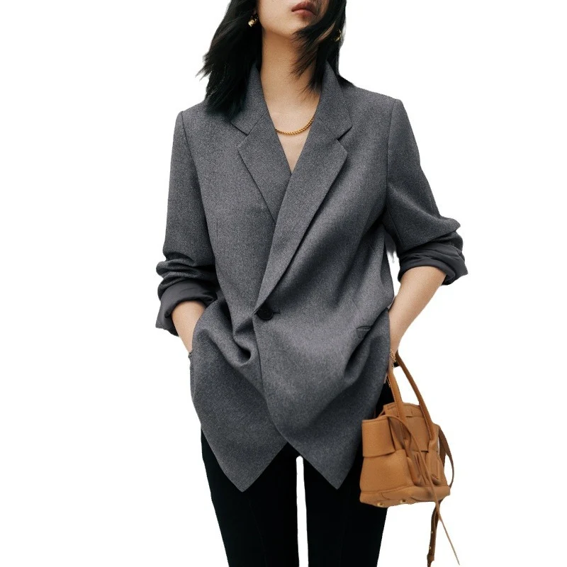 Damen Oversize-Longblazer mit Ein-Knopf‑Verschluss, gerader Silhouette und Leistentaschen Drune