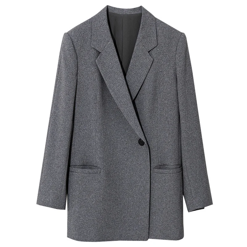 Damen Oversize-Longblazer mit Ein-Knopf‑Verschluss, gerader Silhouette und Leistentaschen Drune