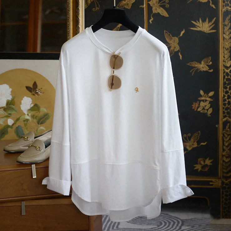 Damen Oversize-Langarmshirt im Lagenlook mit abgerundetem Hoch-Tief-Saum Drune