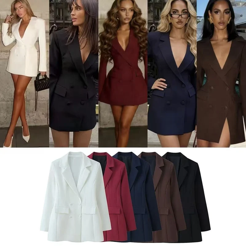Damen 20+ taillierter doppeltreihiger Blazer mit Pattentaschen und fein strukturierter Silhouette Drune
