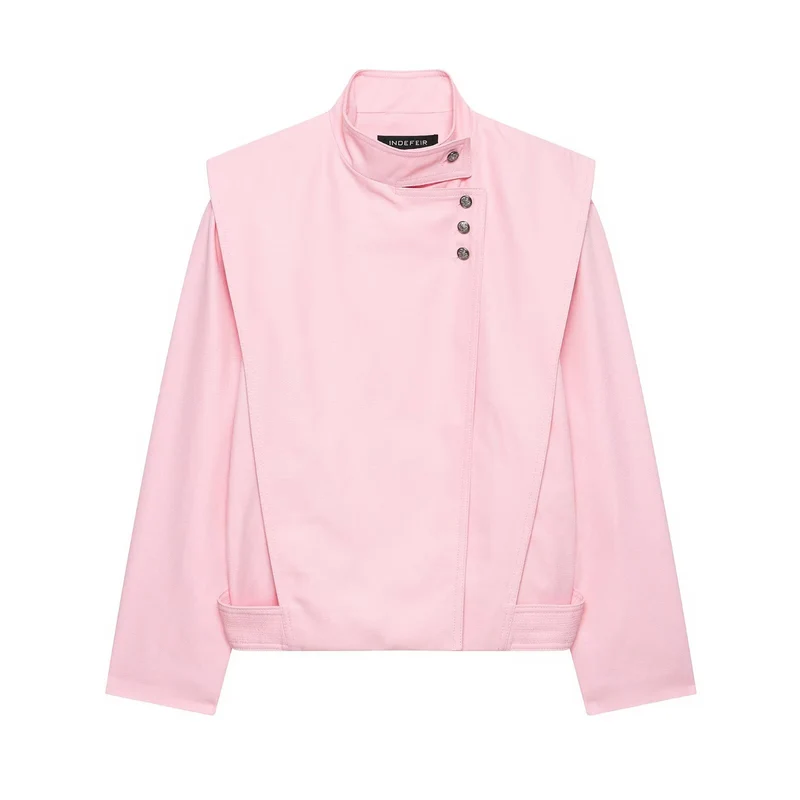 Damen 20+ taillierte Cropped Blousonjacke mit Stehkragen und asymmetrischer Druckknopfleiste Drune