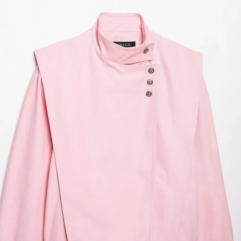 Damen 20+ taillierte Cropped Blousonjacke mit Stehkragen und asymmetrischer Druckknopfleiste Drune