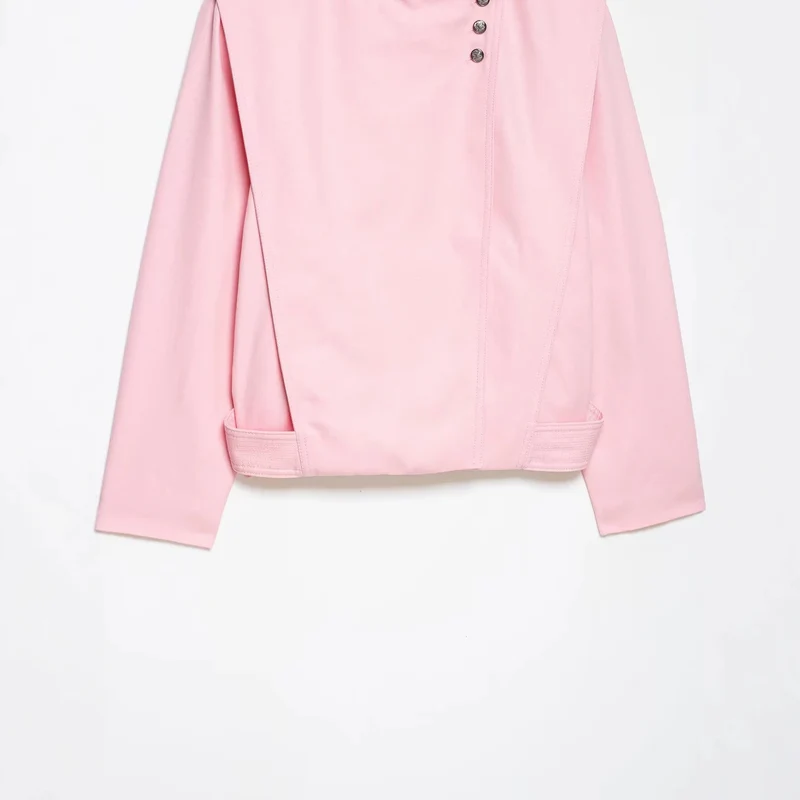 Damen 20+ taillierte Cropped Blousonjacke mit Stehkragen und asymmetrischer Druckknopfleiste Drune