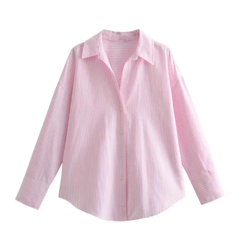Damen 20+ Oversize‑Streifenbluse mit Hemdkragen und langen Manschetten Drune