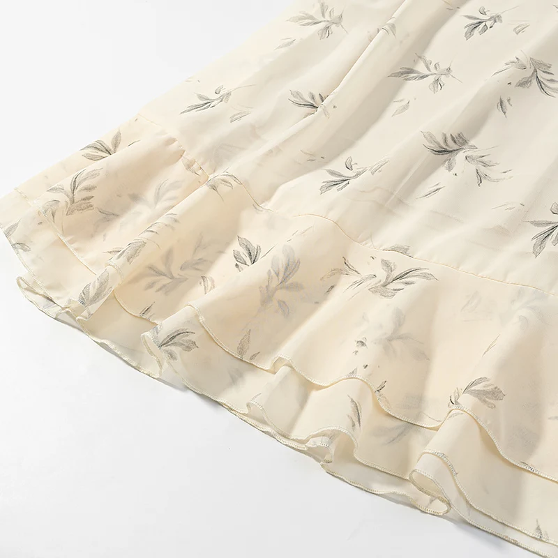 Damen 20+ Maxikleid mit Volants, langen Ballonärmeln und Bindeband Drune