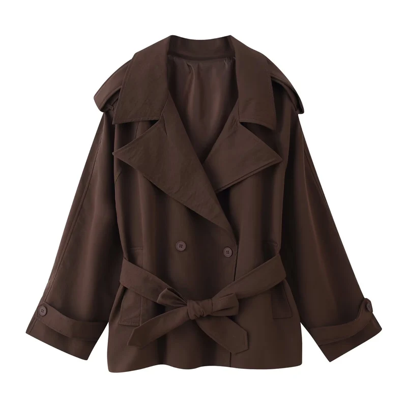 Damen 20+ kurzer doppeltreihiger Trenchblouson mit Taillengürtel und Epauletten Drune