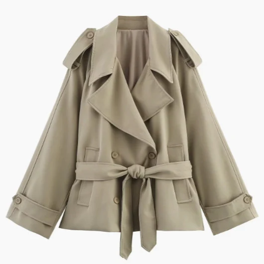 Damen 20+ kurzer doppeltreihiger Trenchblouson mit Taillengürtel und Epauletten Drune