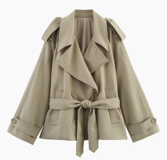 Damen 20+ kurzer doppeltreihiger Trenchblouson mit Taillengürtel und Epauletten Drune