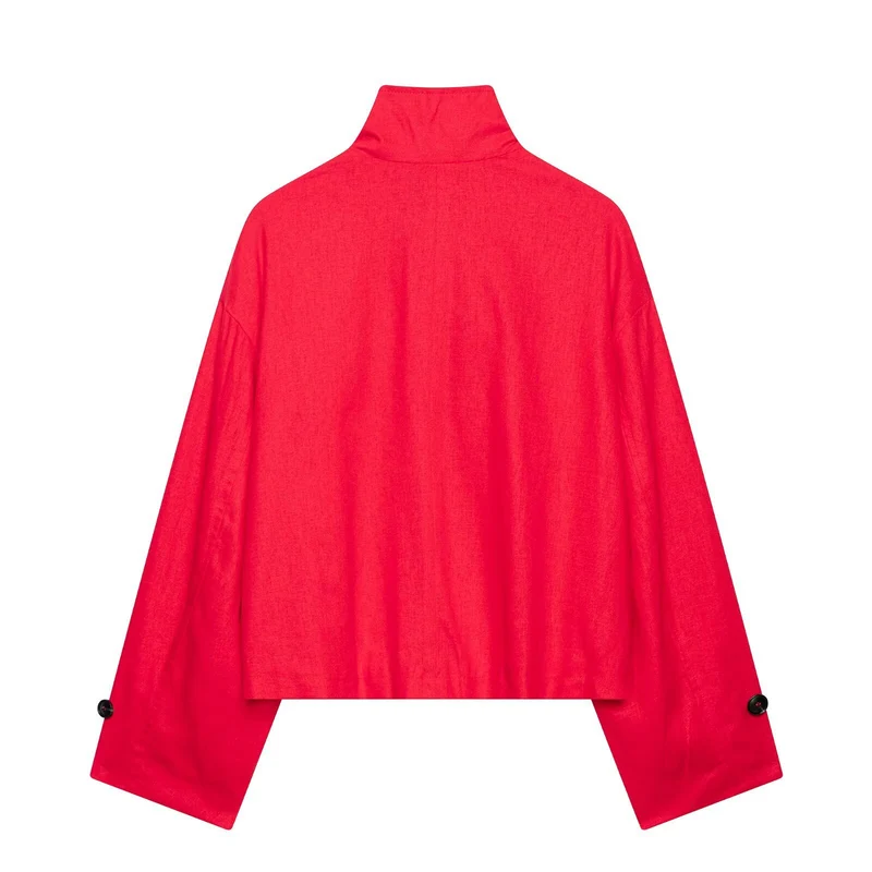 Damen 20+ kurzer Cape‑Trench mit Stehkragen und überlappenden Schulterriegeln Drune