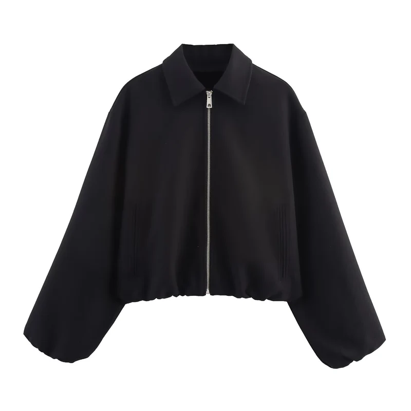 Damen 20+ kurze oversized Blousonjacke mit Reißverschluss gerafftem Saum und Ballonärmeln Drune